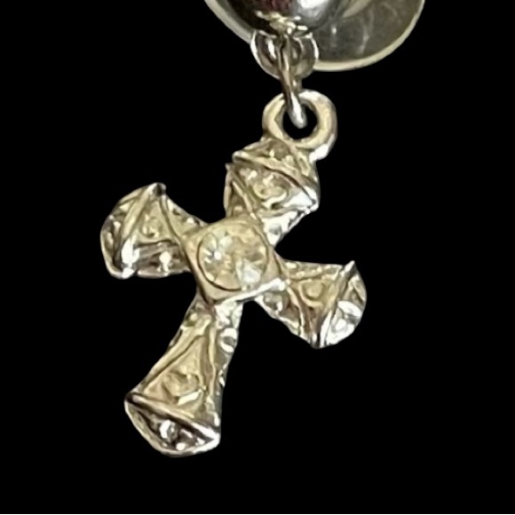 Vintage Silver Tone Cross Post Earrings With Clear Rhinestones - Picture 2 of 4